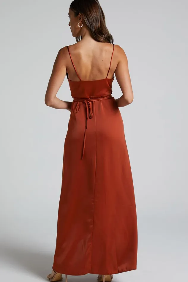 Mine Would Be You Midi Dress 8211 Wrap Dress In Copper Satin Women Showpo Curve Clothes
