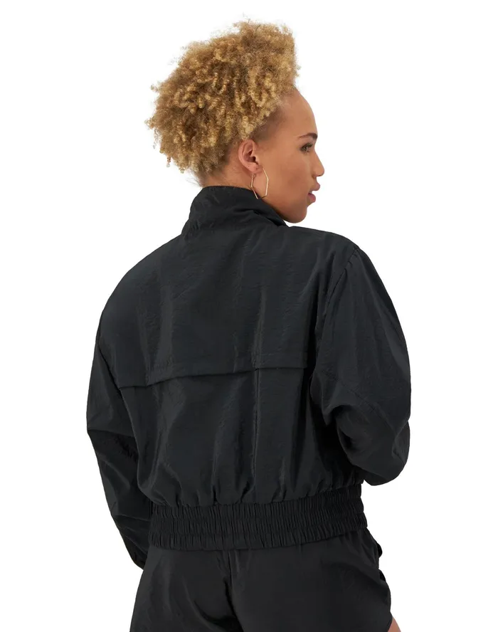 Mock Neck ZipUp Wind Breaker Jacket C Logo Black Women Champion Jackets