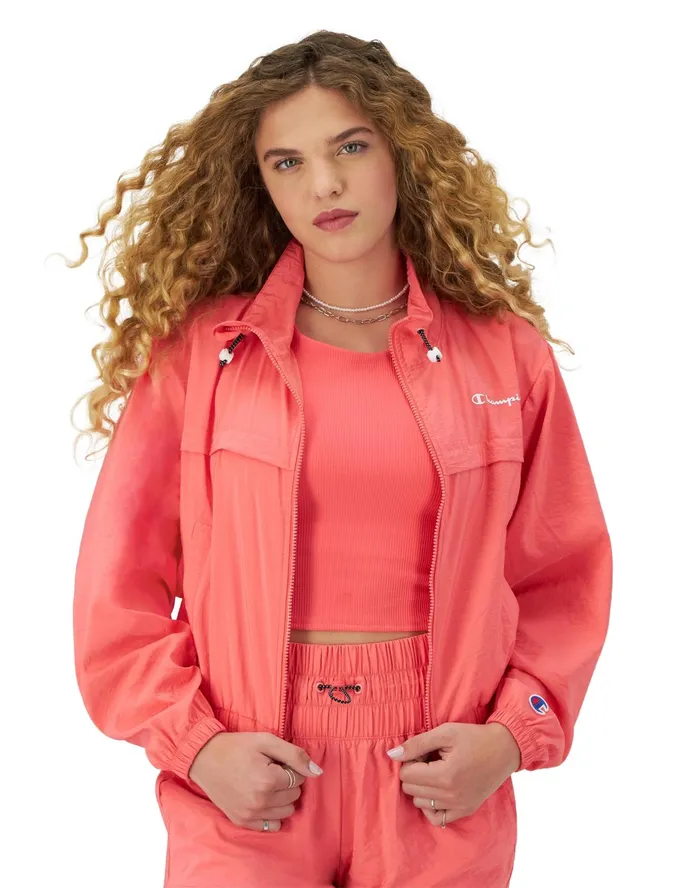 Mock Neck ZipUp Wind Breaker Jacket C Logo High Tide Coral Women Champion Jackets