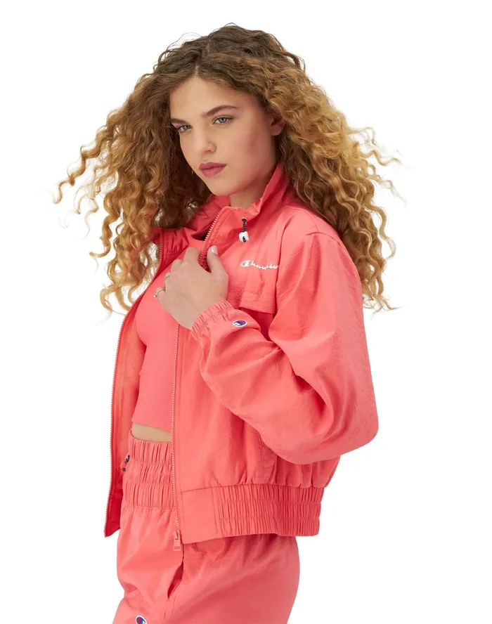 Mock Neck ZipUp Wind Breaker Jacket C Logo High Tide Coral Women Champion Jackets