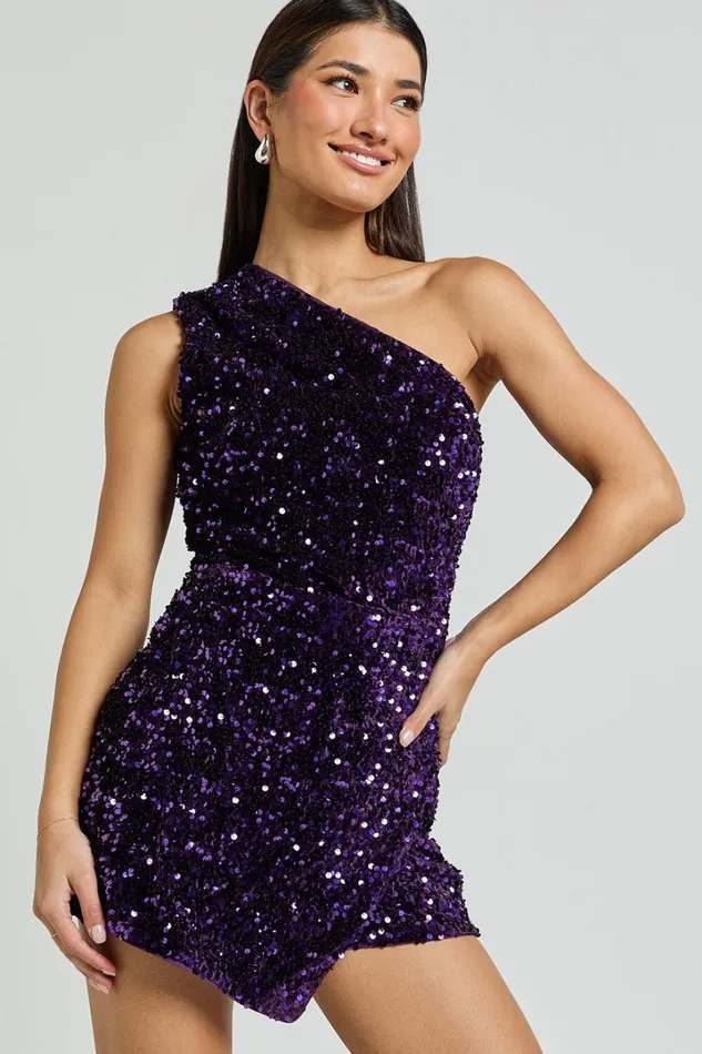 Molly Playsuit 8211 Sequin One Shoulder Skort Playsuit In Purple Women Showpo Rompers
