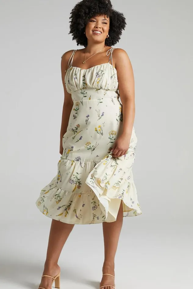 Monaco Midi Dress 8211 Strappy Sweetheart Tiered Dress In Botanical Floral Women Showpo Curve Clothes