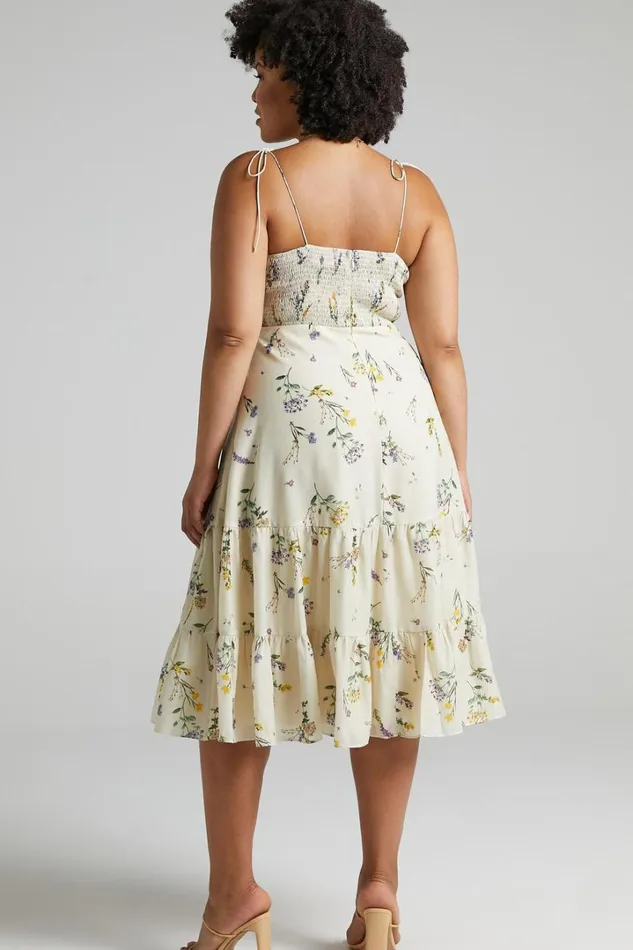 Monaco Midi Dress 8211 Strappy Sweetheart Tiered Dress In Botanical Floral Women Showpo Curve Clothes