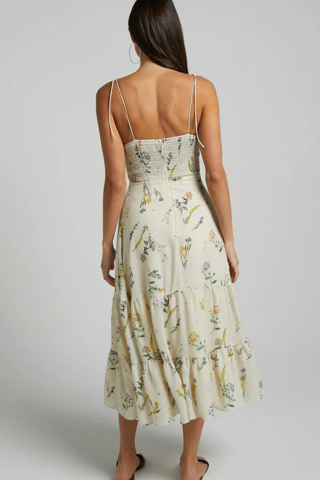 Monaco Midi Dress 8211 Strappy Sweetheart Tiered Dress In Botanical Floral Women Showpo Curve Clothes