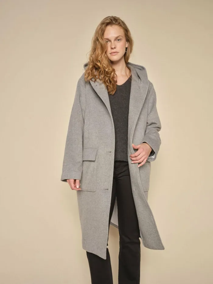 MOS MOSH Jackets and Coats Women MMKenya Hoodie Wool Coat Grey Melange
