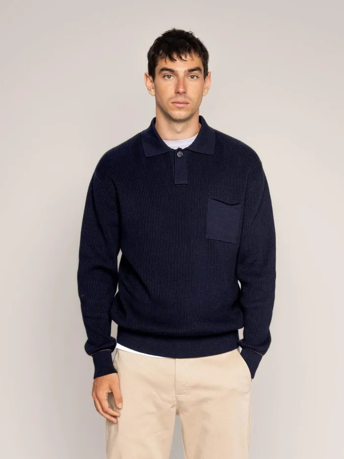 MOS MOSH Knits Men MMGMilner LS Polo Knit Navy