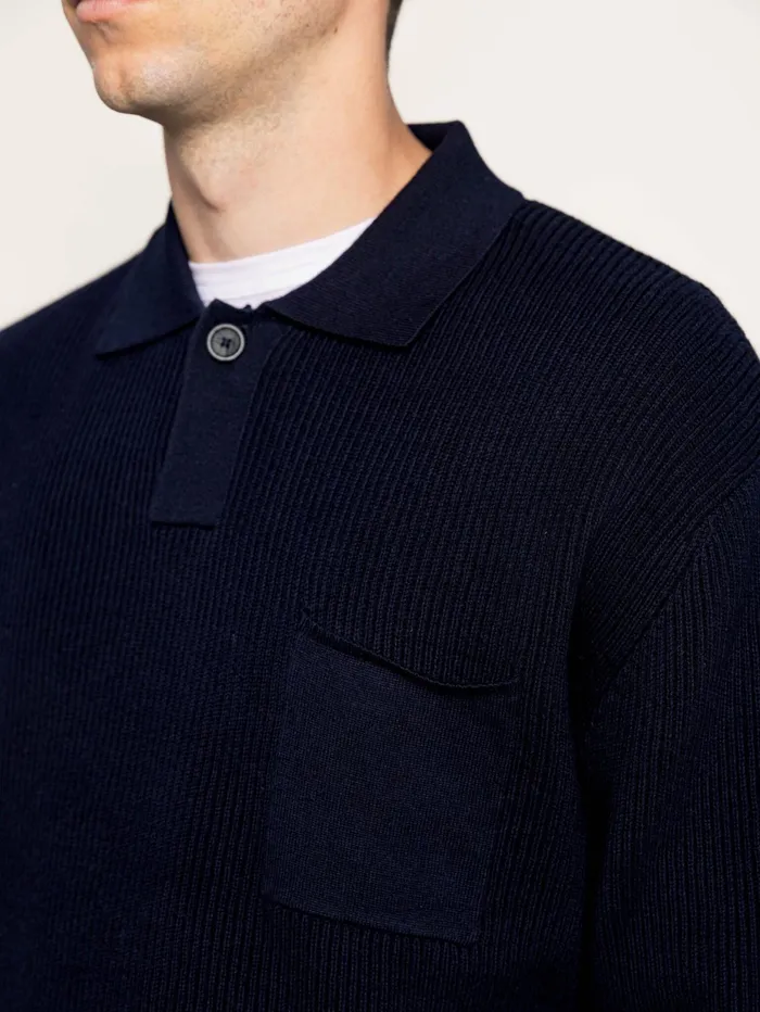 MOS MOSH Knits Men MMGMilner LS Polo Knit Navy MOS MOSH Knits Men MMGMilner LS Polo Knit Navy