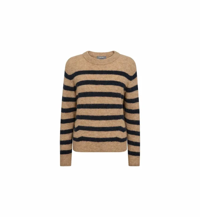MOS MOSH Knits Women MMThora Stripe Crewneck Knit Tannin MOS MOSH Knits Women MMThora Stripe Crewneck Knit Tannin