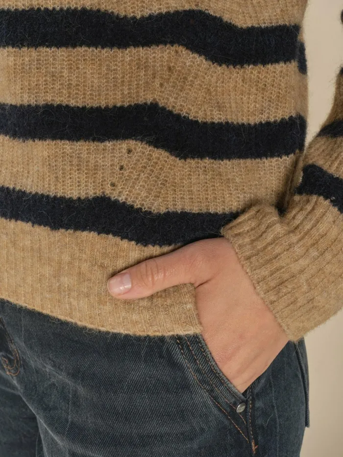 MOS MOSH Knits Women MMThora Stripe Crewneck Knit Tannin MOS MOSH Knits Women MMThora Stripe Crewneck Knit Tannin