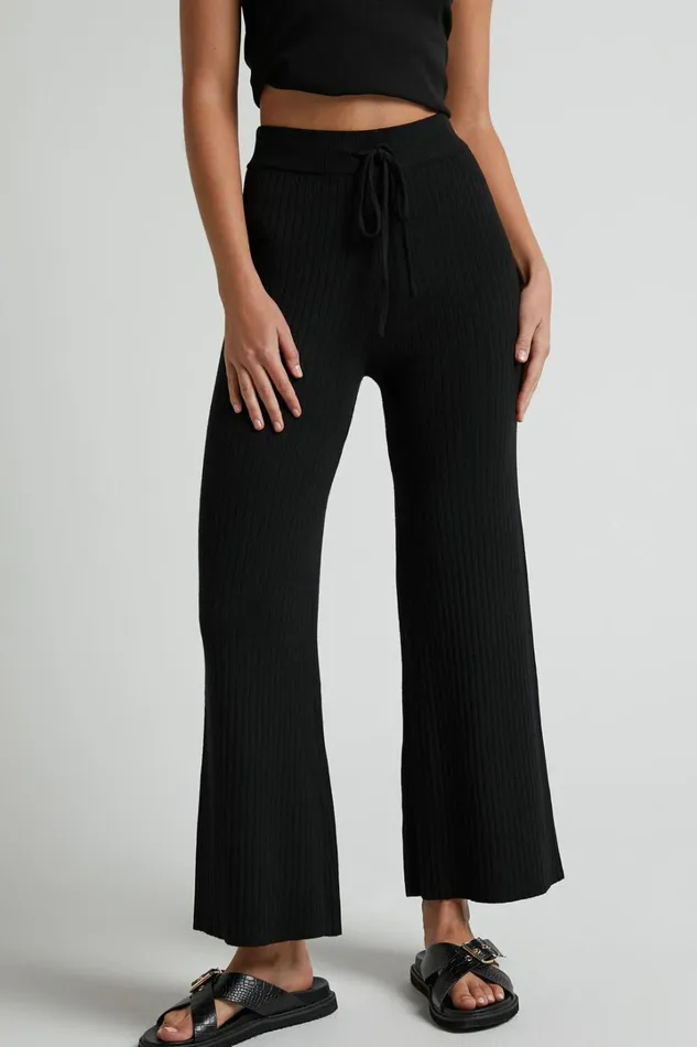 Motto Pants 8211 High Waisted 78 Length Ribbed Knit Pants In Black Women Showpo Curve Clothes
