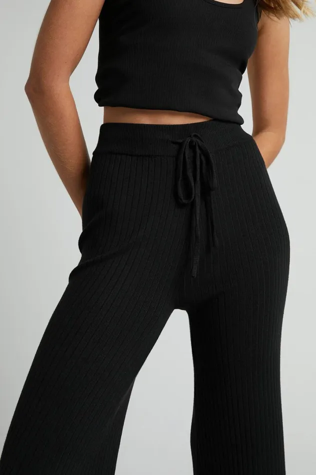 Motto Pants 8211 High Waisted 78 Length Ribbed Knit Pants In Black Women Showpo Curve Clothes