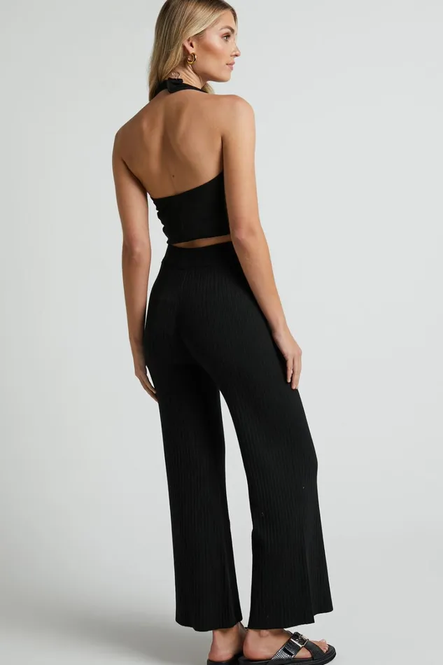 Motto Pants 8211 High Waisted 78 Length Ribbed Knit Pants In Black Women Showpo Curve Clothes