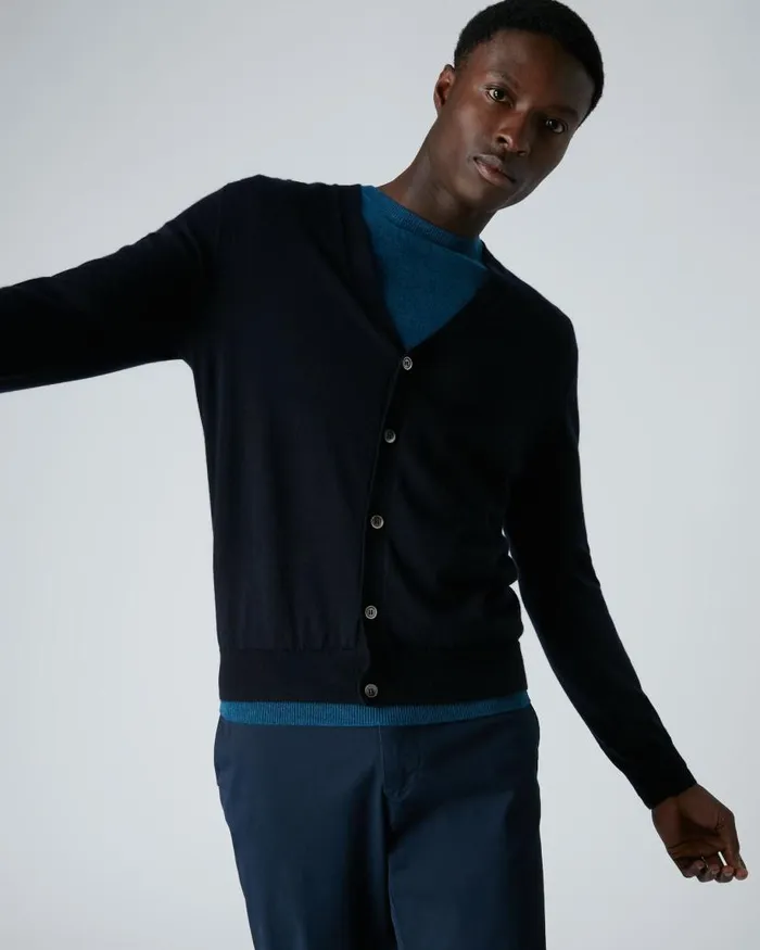 NPeal Cardigans Men Curzon Fine Gauge Cashmere Cardigan Navy Blue