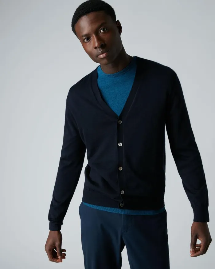NPeal Cardigans Men Curzon Fine Gauge Cashmere Cardigan Navy Blue