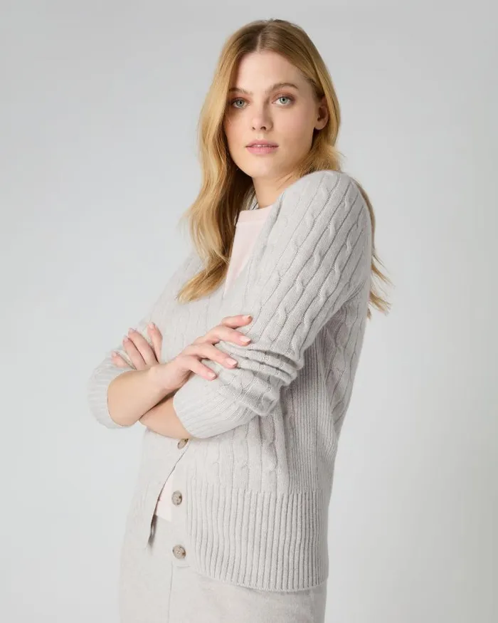 NPeal Cardigans Women Clara Cable V Neck Cashmere Cardigan Pebble Grey