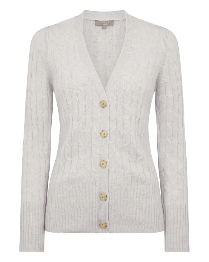 NPeal Cardigans Women Clara Cable V Neck Cashmere Cardigan Pebble Grey