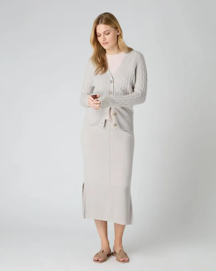 NPeal Cardigans Women Clara Cable V Neck Cashmere Cardigan Pebble Grey