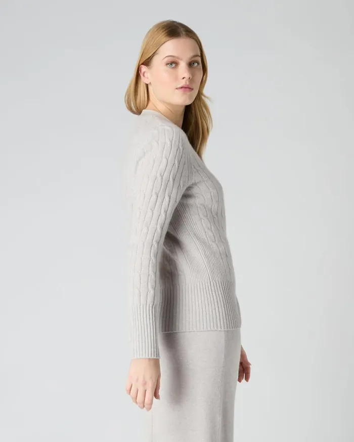 NPeal Cardigans Women Clara Cable V Neck Cashmere Cardigan Pebble Grey