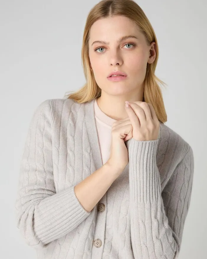 NPeal Cardigans Women Clara Cable V Neck Cashmere Cardigan Pebble Grey