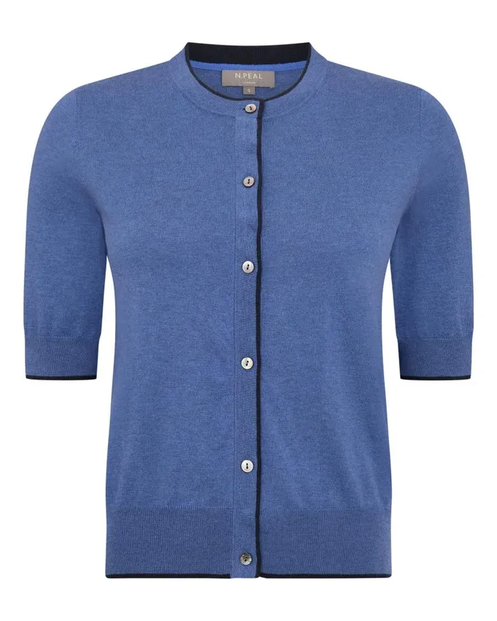 NPeal Cardigans Women Cotton Cashmere Short Sleeve Cardigan Denim Blue