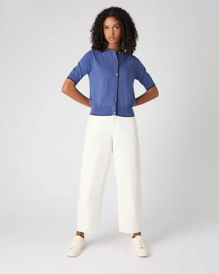 NPeal Cardigans Women Cotton Cashmere Short Sleeve Cardigan Denim Blue
