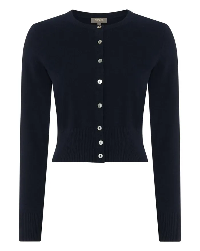 NPeal Cardigans Women Ivy Cropped Cashmere Cardigan Navy Blue