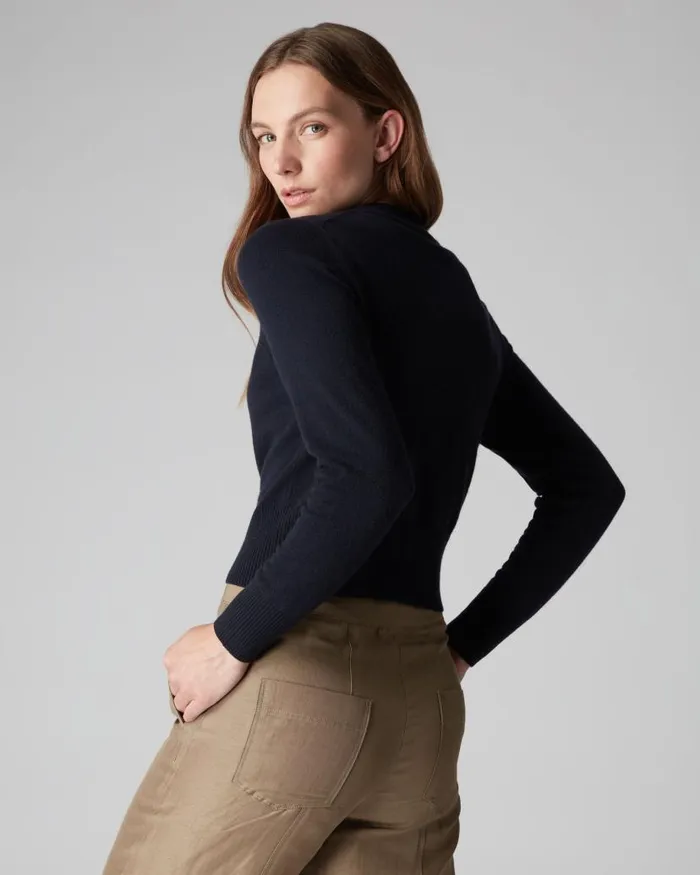 NPeal Cardigans Women Ivy Cropped Cashmere Cardigan Navy Blue