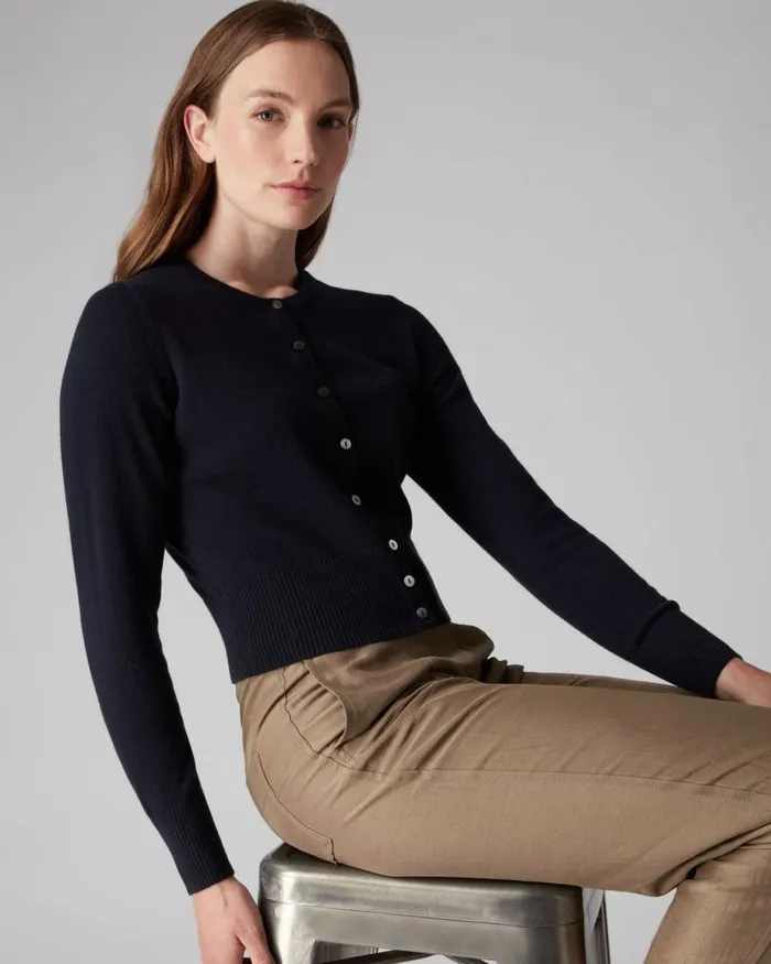 NPeal Cardigans Women Ivy Cropped Cashmere Cardigan Navy Blue
