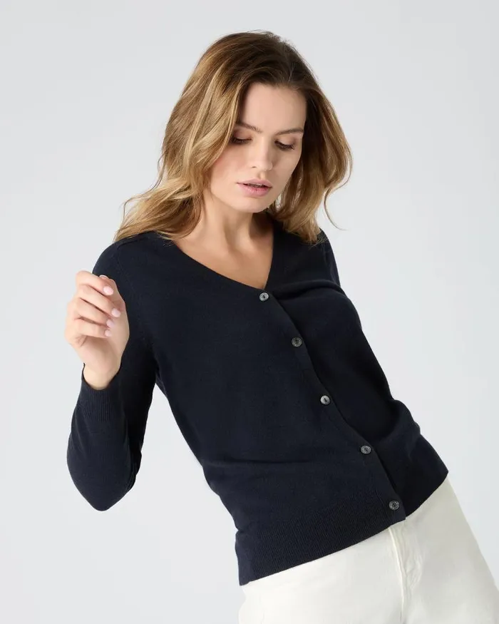 NPeal Cardigans Women Lara V Neck Cashmere Cardigan Navy Blue
