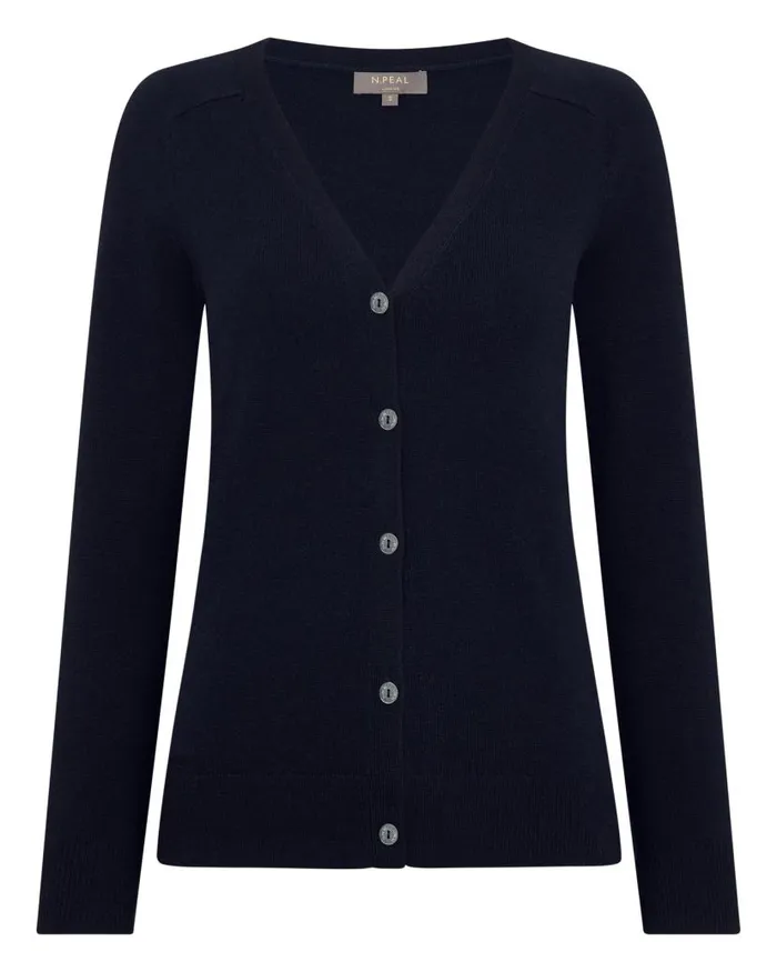 NPeal Cardigans Women Lara V Neck Cashmere Cardigan Navy Blue
