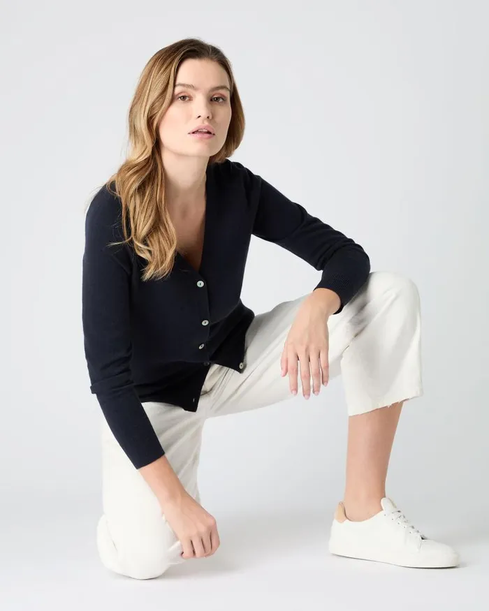 NPeal Cardigans Women Lara V Neck Cashmere Cardigan Navy Blue