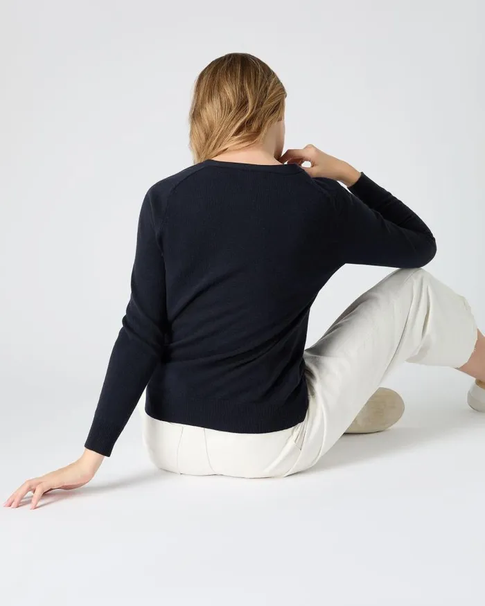 NPeal Cardigans Women Lara V Neck Cashmere Cardigan Navy Blue