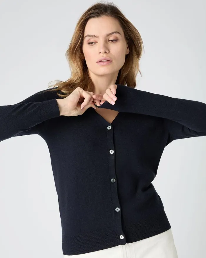 NPeal Cardigans Women Lara V Neck Cashmere Cardigan Navy Blue