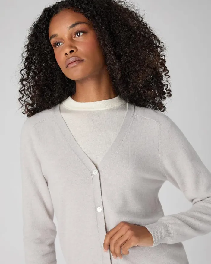 NPeal Cardigans Women Lara V Neck Cashmere Cardigan Pebble Grey