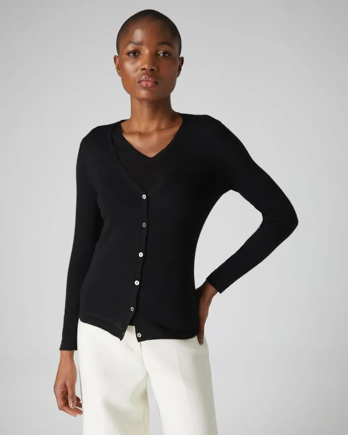 NPeal Cardigans Women Mia Superfine Cashmere V Neck Cardigan Black