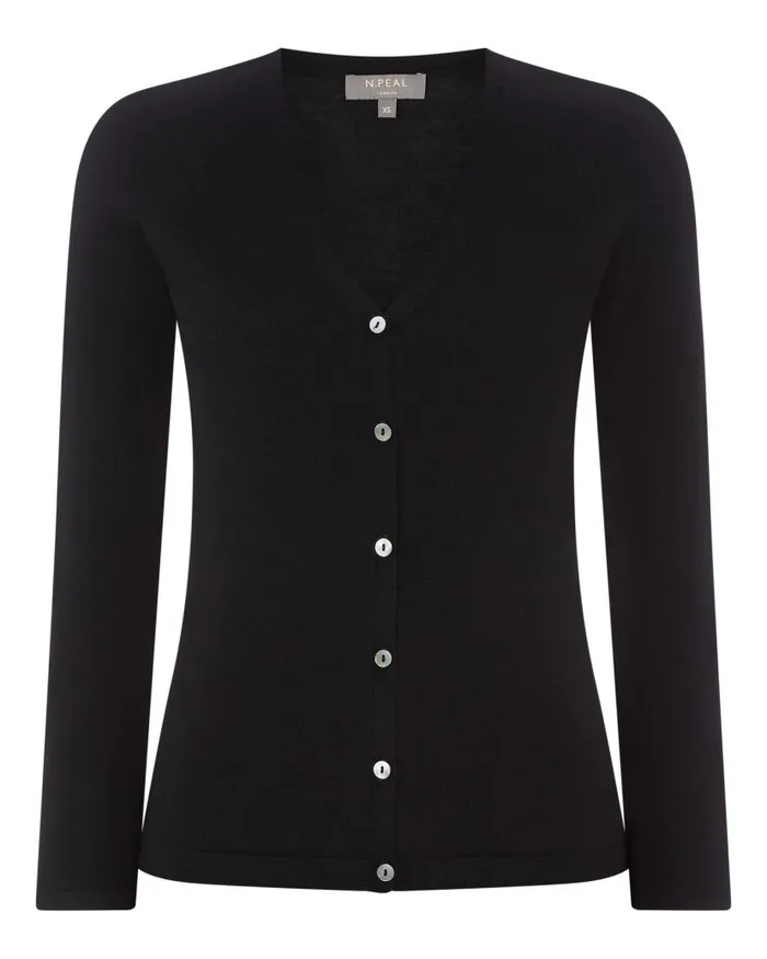 NPeal Cardigans Women Mia Superfine Cashmere V Neck Cardigan Black