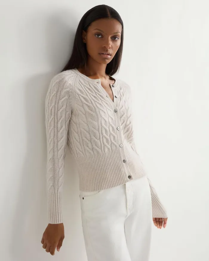 NPeal Cardigans Women Myla Cable Cashmere Cardigan Frost White