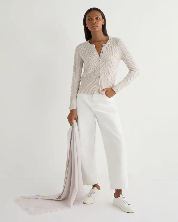 NPeal Cardigans Women Myla Cable Cashmere Cardigan Frost White