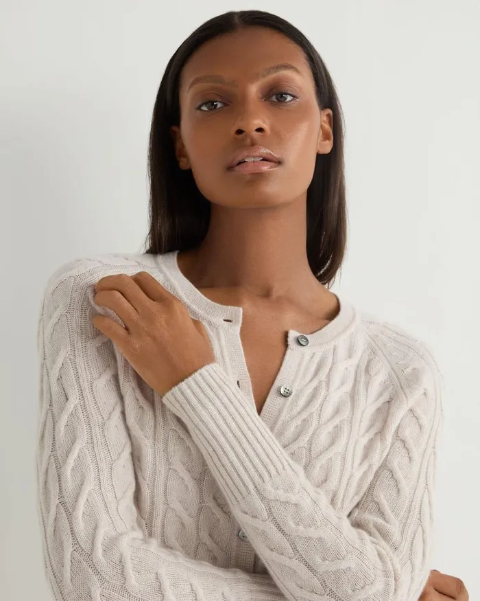 NPeal Cardigans Women Myla Cable Cashmere Cardigan Frost White