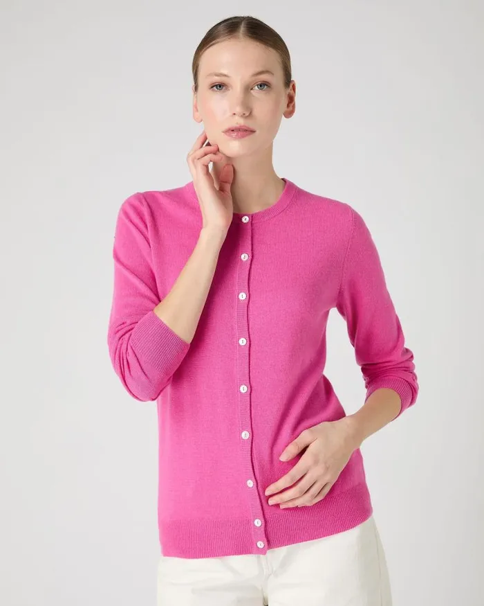 NPeal Cardigans Women Olivia Round Neck Cashmere Cardigan Vibrant Pink