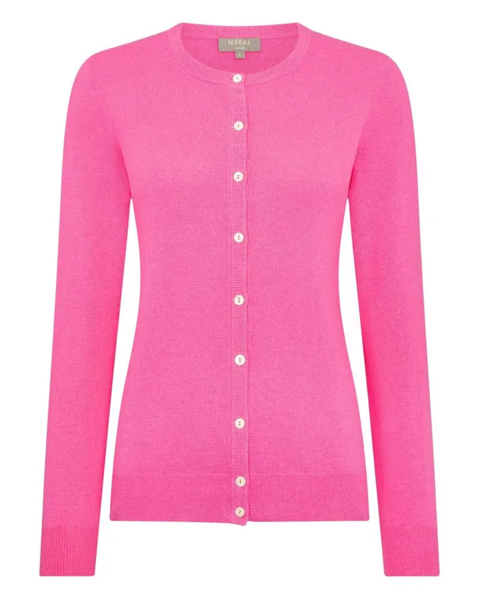 NPeal Cardigans Women Olivia Round Neck Cashmere Cardigan Vibrant Pink