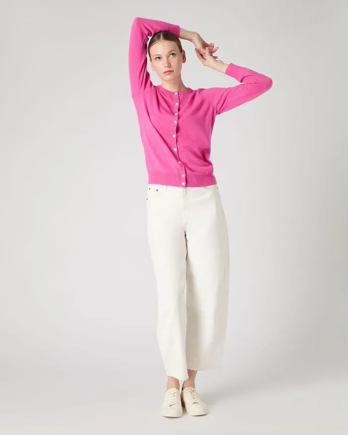 NPeal Cardigans Women Olivia Round Neck Cashmere Cardigan Vibrant Pink