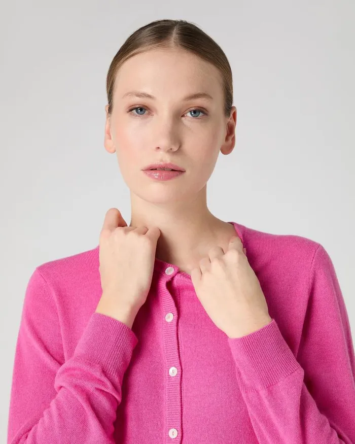 NPeal Cardigans Women Olivia Round Neck Cashmere Cardigan Vibrant Pink