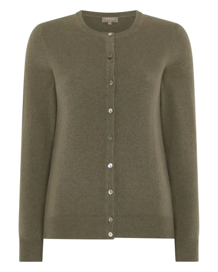 NPeal Cardigans Women Round Neck Cashmere Cardigan Khaki Green