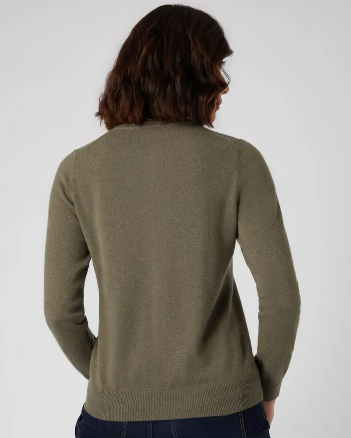 NPeal Cardigans Women Round Neck Cashmere Cardigan Khaki Green