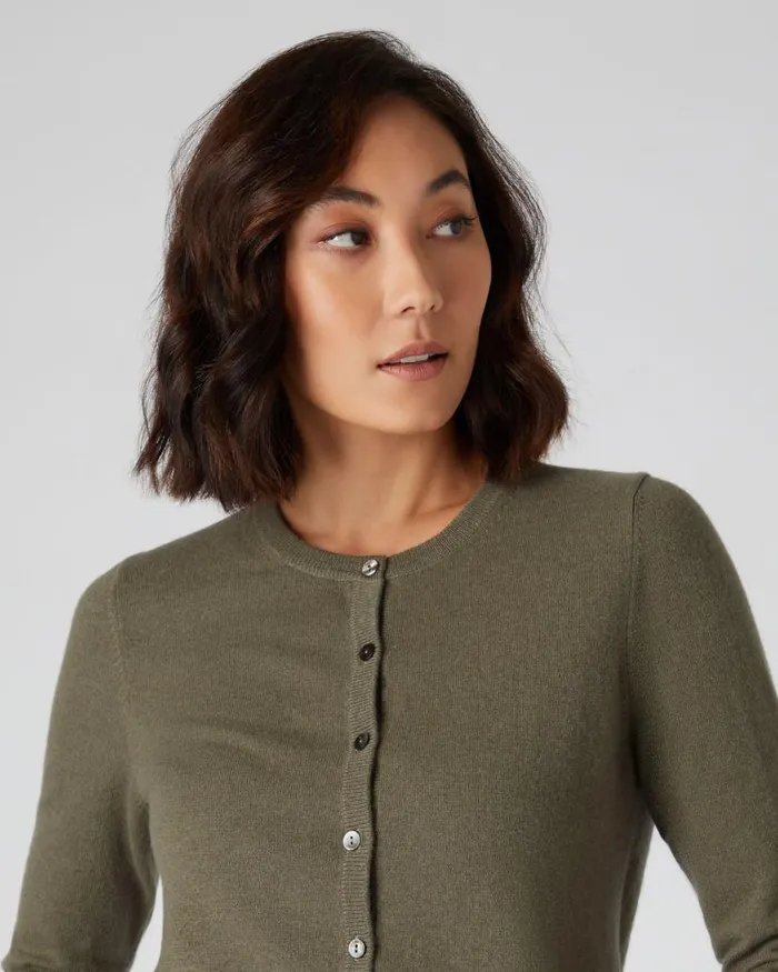 NPeal Cardigans Women Round Neck Cashmere Cardigan Khaki Green