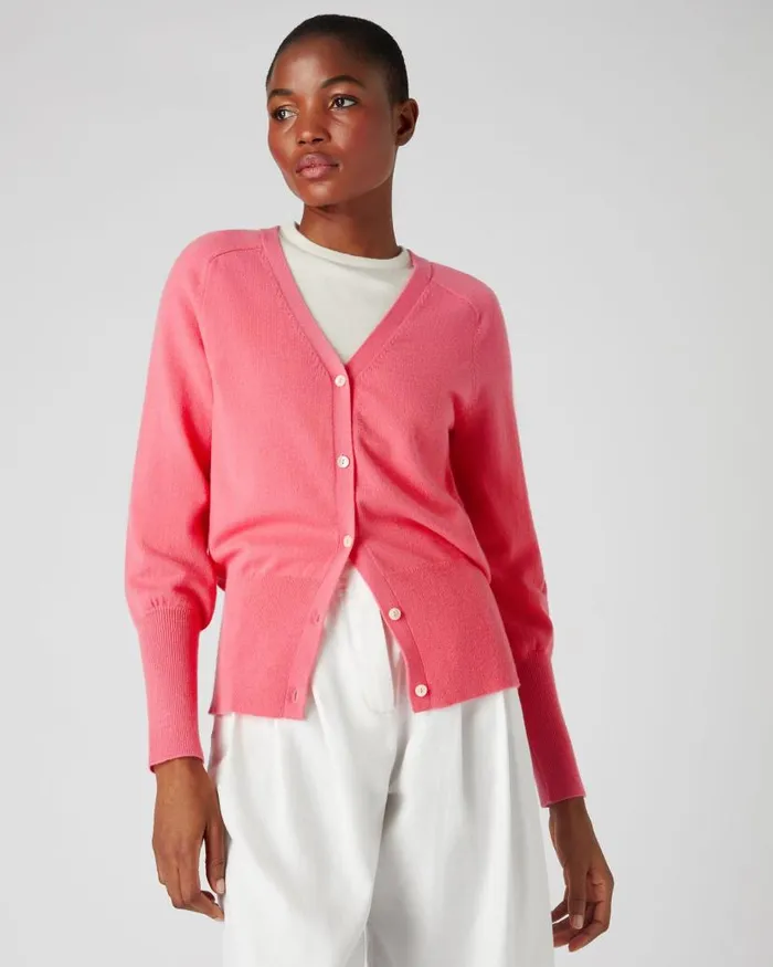 NPeal Cardigans Women V Necked Cashmere Cardigan Peony Pink