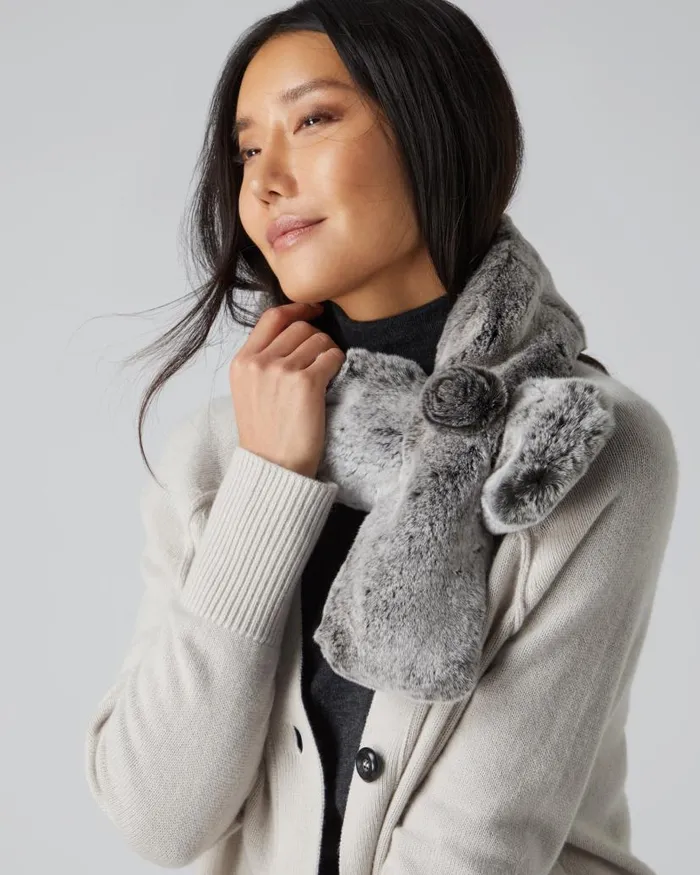 NPeal Cashmere Scarves Women Fur Neck Warmer Charcoal Grey Tipped Fur