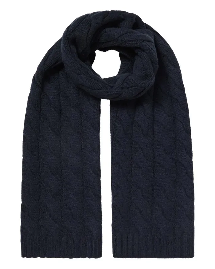 NPeal Cashmere Scarves WomenMen Unisex Chunky Cable Cashmere Scarf Navy Blue