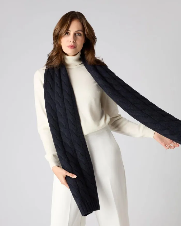 NPeal Cashmere Scarves WomenMen Unisex Chunky Cable Cashmere Scarf Navy Blue